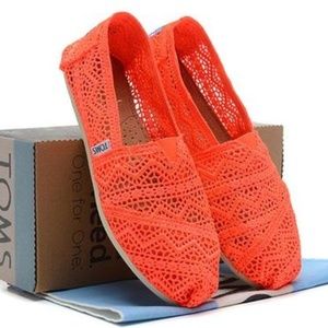 Toms Orange Crochet Slip-On Flats